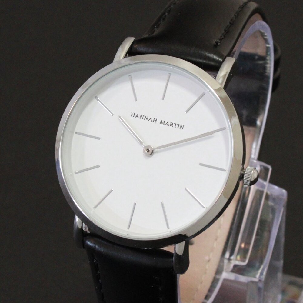 Men's Classic Minimalist 2 Hand Quartz Watch Raised Indices Black Strap 36mm - Picture 7 of 14